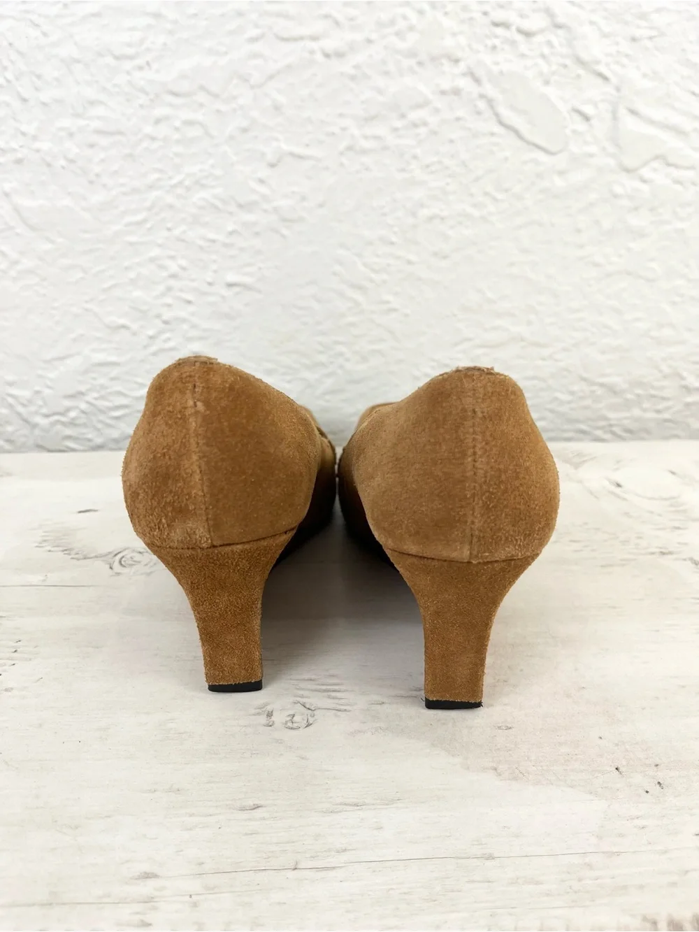 Vintage 90s Y2K Suede Wedge Loafers Tan Preppy 6.5